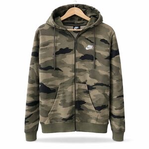 Nike Camo Full Zip Hoodie | Men’s Medium Green Camouflage Fleece Sweatshirt